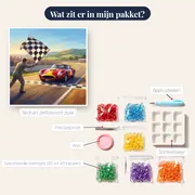 Racewagen bij de finishvlag – inhoud van het pakket