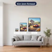 Racewagen bij de finishvlag – beschikbare formaten