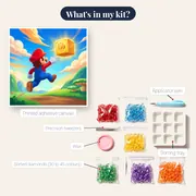 Red-Capped Hero Jumping to Golden Coin Block – kit contents