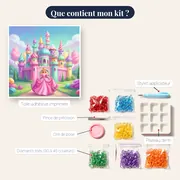Princesse rose devant château sucré – contenu du kit