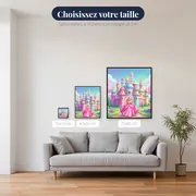 Princesse rose devant château sucré – tailles disponibles