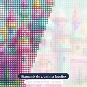 Princesse rose devant château sucré – gros plan des diamants