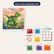 Grüner Dino mit rotem Sattel – Inhalt des Sets