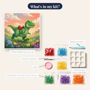 Cute Green Dino in Flower Meadow – kit contents
