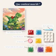 Petit dinosaure vert en plein élan – contenu du kit