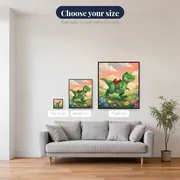 Cute Green Dino in Flower Meadow – available sizes
