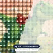 Cute Green Dino in Flower Meadow – diamond close-up