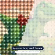 Petit dinosaure vert en plein élan – gros plan des diamants