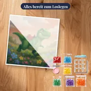 Grüner Dino mit rotem Sattel – Set bereit zum Loslegen