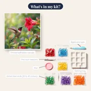 Iridescent Hummingbird Hovering by Red Bloom – kit contents
