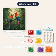 Scarlet Macaw Pair in Jungle – kit contents