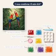 Ara scarlatta in coppia tra foglie tropicali – contenuto del kit