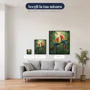 Ara scarlatta in coppia tra foglie tropicali – misure disponibili