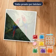 Ara scarlatta in coppia tra foglie tropicali – kit pronto per iniziare
