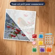 Rougegorge sur branche enneigée avec baies rouges – kit prêt à commencer