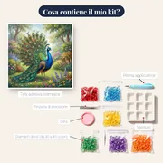 Pavone Reale con Piume Spiegate in Giardino – contenuto del kit