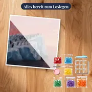 Pinguinkolonie unter rosa Himmel – Set bereit zum Loslegen