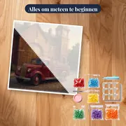 Klassieke brandweerwagen bij oude kazerne – pakket klaar om te beginnen