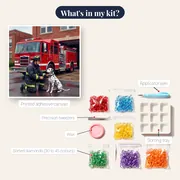 Brave Firefighter with Dalmatian by Fire Truck – kit contents