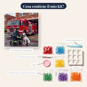 Vigile del fuoco con dalmata accanto al camion – contenuto del kit