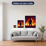Heldenhafte Feuerwehr-Silhouette im Flammenmeer – verfügbare Größen