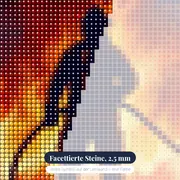 Heldenhafte Feuerwehr-Silhouette im Flammenmeer – Nahaufnahme der Steine