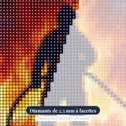 Silhouette Héroïque Face aux Flammes – gros plan des diamants