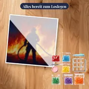 Heldenhafte Feuerwehr-Silhouette im Flammenmeer – Set bereit zum Loslegen