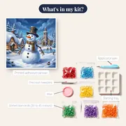 Carrot-Nosed Snowman in Snowy Village – kit contents