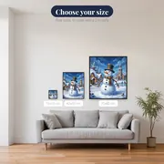 Carrot-Nosed Snowman in Snowy Village – available sizes