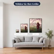 Samurai in roter Rüstung unter Kirschblüten – verfügbare Größen