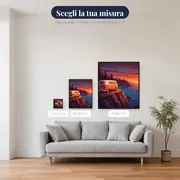 Camper d'epoca sulla scogliera al tramonto – misure disponibili