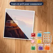 Van aménagé sur falaise au crépuscule – kit prêt à commencer