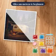 Caravan in dennenbos met lichtjes – pakket klaar om te beginnen