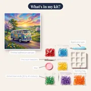 Flower-Powered Hippie Van on Country Road – kit contents