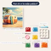 Retro strandcaravan met surfplanken – inhoud van het pakket