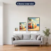 Retro Caravan with Surfboards on Beach – available sizes