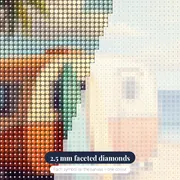 Retro Caravan with Surfboards on Beach – diamond close-up