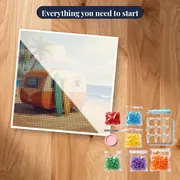 Retro Caravan with Surfboards on Beach – kit ready to start