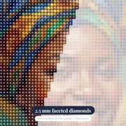 Joyful Headwrap Portrait in Wax Print – diamond close-up