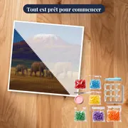 Famille d'éléphants devant le Kilimandjaro – kit prêt à commencer