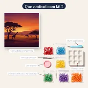 Coucher de soleil sur la savane aux acacias – contenu du kit