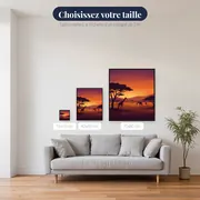 Coucher de soleil sur la savane aux acacias – tailles disponibles