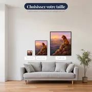 Lion sur un rocher au soleil levant – tailles disponibles