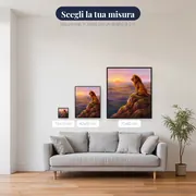 Leone sulla roccia all'alba – misure disponibili