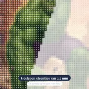 Groene reus slaat door stadsstraat – close-up van de steentjes