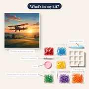 Sunrise Vintage Biplane Over Green Fields – kit contents