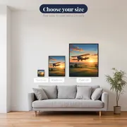 Sunrise Vintage Biplane Over Green Fields – available sizes