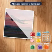 Passagiersvliegtuig stijgt op tegen roze lucht – pakket klaar om te beginnen