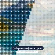 Watervliegtuig landt op turkoois bergmeer – close-up van de steentjes